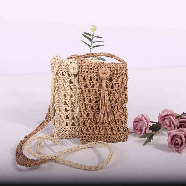 

handmade rattan woven handbag straw rope knitted messenger bag lady fresh summer beach tote small mini phone bags g220519