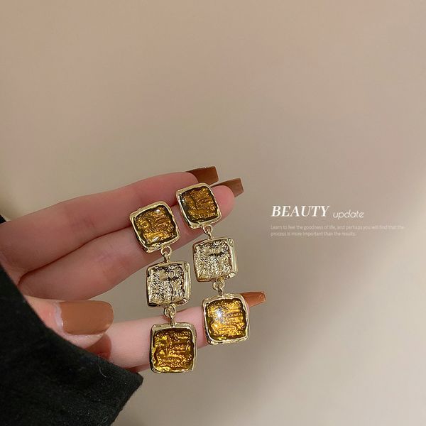 

silver needle geometric irregular square earrings korean dongdaemun unique design earrings fashion vintage eardrop women, Golden