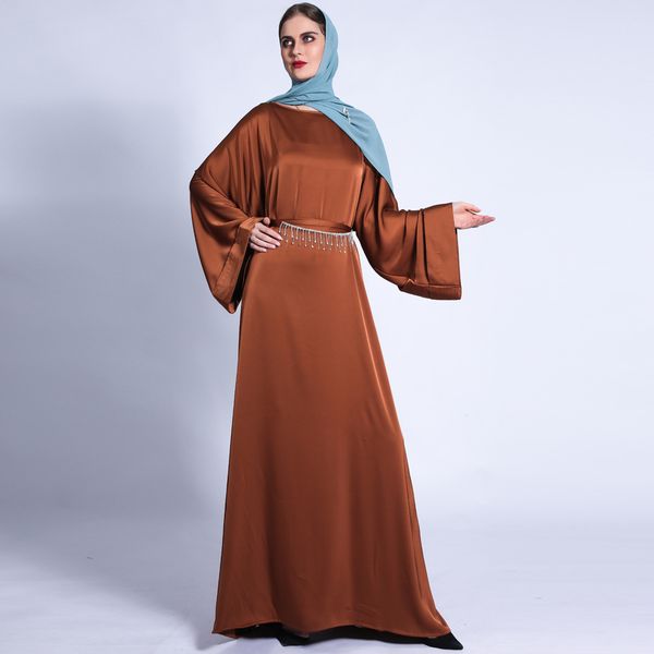 

robe longue femme musulmane satin abaya dubai turkey islam bangladesh arabic muslim long party dress for women kaftan vestido, Red
