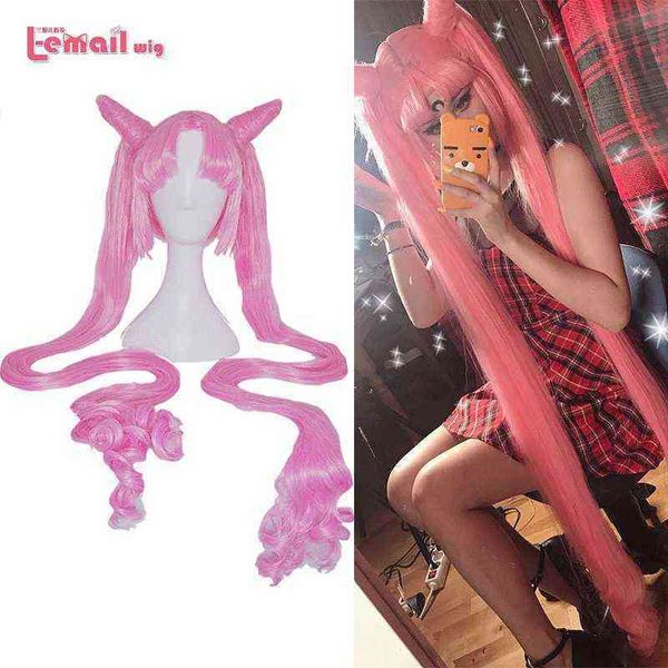 L-Eail peruca sintética CHIBIUSA TSUKINO Cosplay Wigs Pink longo com pães resistentes ao calor de Halloween220505