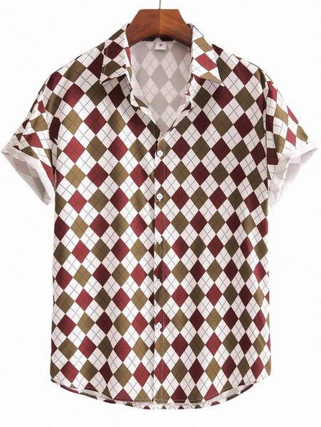

romwe guys argyle print shirt 51ud#, White;black