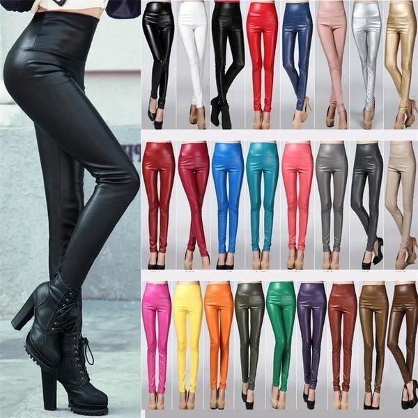 

available winter and autumn arrival leather leggings high waist woman leggings legging femme y200328, Black;white