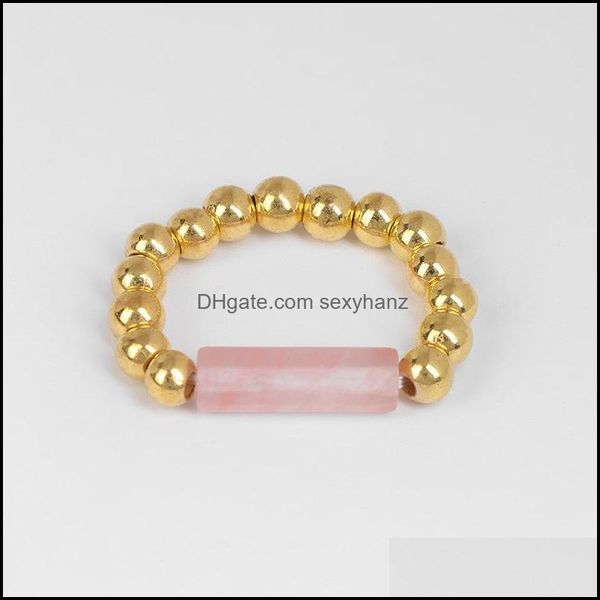 Anelli a fascia Gioielli 4Mm Anello elastico per donna Uomo Forma di tubo Pietra naturale Perle d'oro Cristallo Quarzo rosa Bohemian Be Dhnyk
