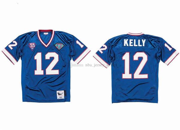

stitched football jersey 12 jim kelly 1994 mitchell & ness retro rugby jerseys, Black