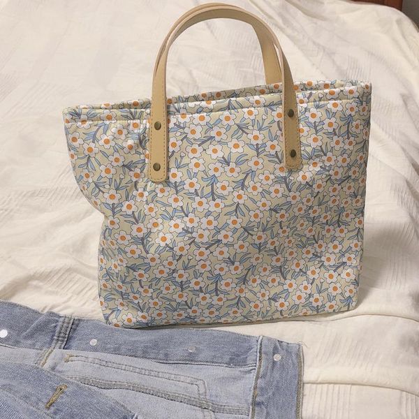 

evening bags small yellow flower portable cotton bag women's thickened zipper square sweet fresh cream flowers shopping