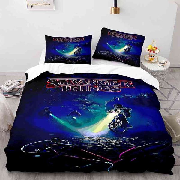 Stranger Things Set Capas de cama 3D Capas de edredão Filmes de ficção científica de filmes de ficção científica Linha de cama sem folha