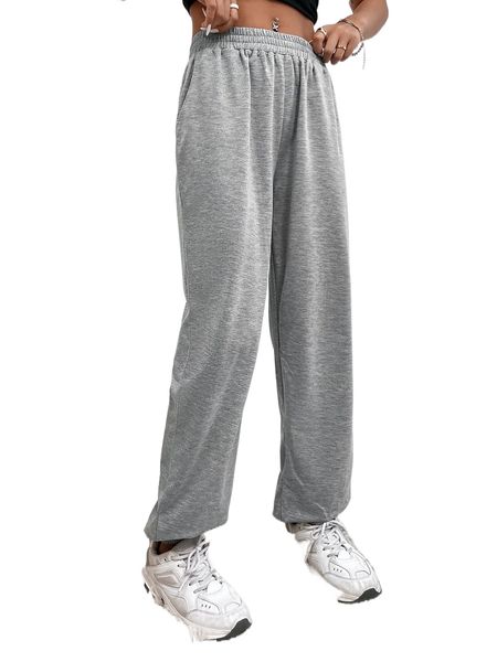 

petite elastic waist slant pocket sweatpants v7zt#, Black;white