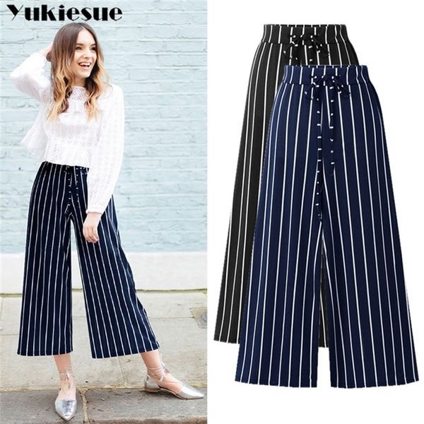 

streetwear striped women s pants capris with high waist wide leg pants for women trousers woman pants female plus size 6xl 210412, Black;white