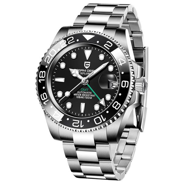 

007 watch gmt watches aaa+ digital movement blue black batman ceramic bezel stainless steel mens mechanical automatic movement self-winding, Slivery;brown