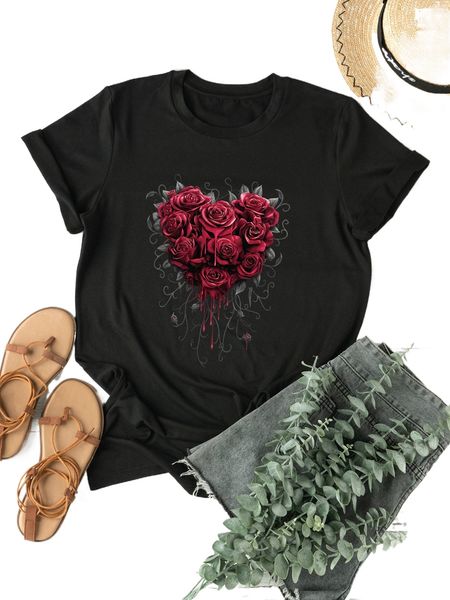 

plus floral print tee r0ji#, Black