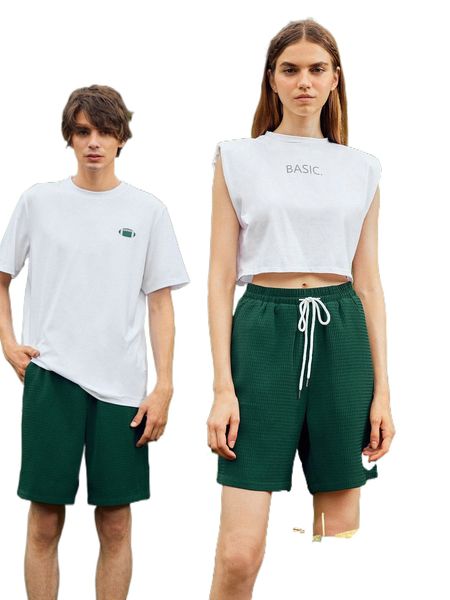 

romwe solid drawstring shorts i9ku#, White;black