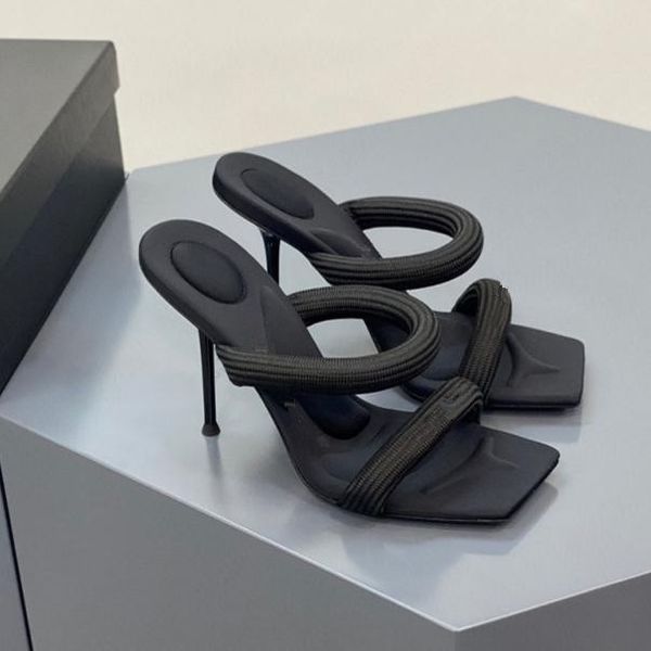 

luxury a wang webbing black high heel slippers and sandals women new soft bottom stiletto high-heeled cat heels ladies banquet holiday