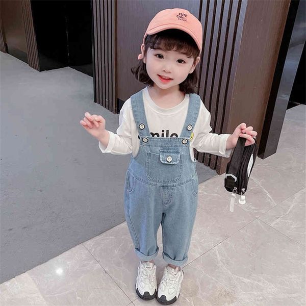

toddler kids baby girl clothes denim jumpsuit solid romper jumpsuit outfit sweet pure color casual cute solid clothes 210412, Blue