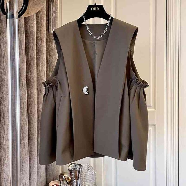 

women's vests [ewq] black autumn winter korean loose casual solid color pleated umbrella suit vest coat female 16e4120 nhw8, Black;white