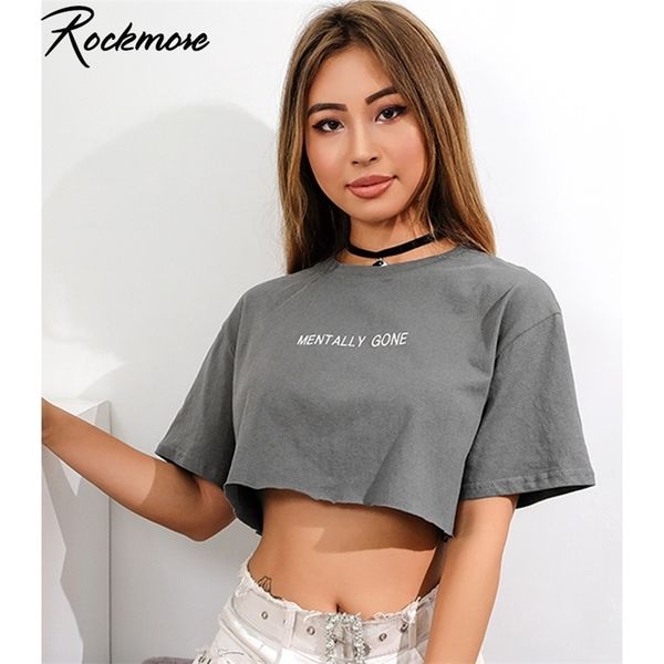 Rockmore Streetwear Kadın Moda Tişört Pamuk Gevşek Gri Hip Hop Tee Gömlek Kadın Mektup Baskı Oneck Kısa Kollu Leydi Üstleri T200614
