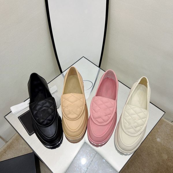 

2022 new thick-soled loafers soft-faced leather slip-on single shoes round toe flat-bottomed diamond metal buckle small women, Black