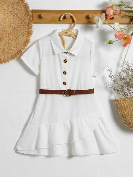 

toddler girls ruffle trim half button belted smock dress she, Red;yellow