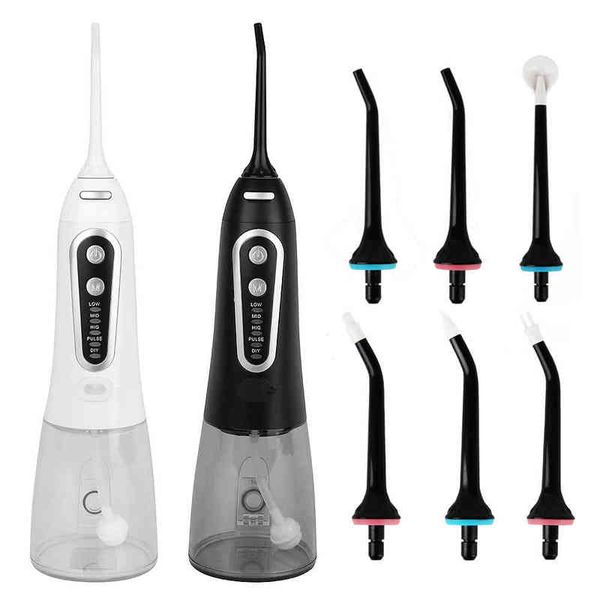 

5 modes oral irrigator usb water flosser portable dental floss 300ml whitener teeth cleaner with 6 jet nozzles 220513