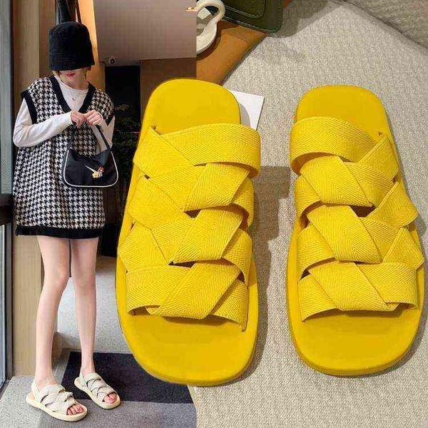 

elastic braided beach slippers for women's wear in summer, Black