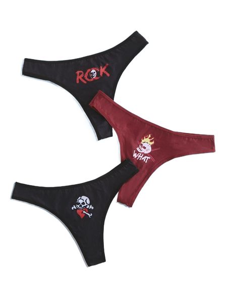 

romwe x jboy 3pack skull print panty set l9dd#, Black;red