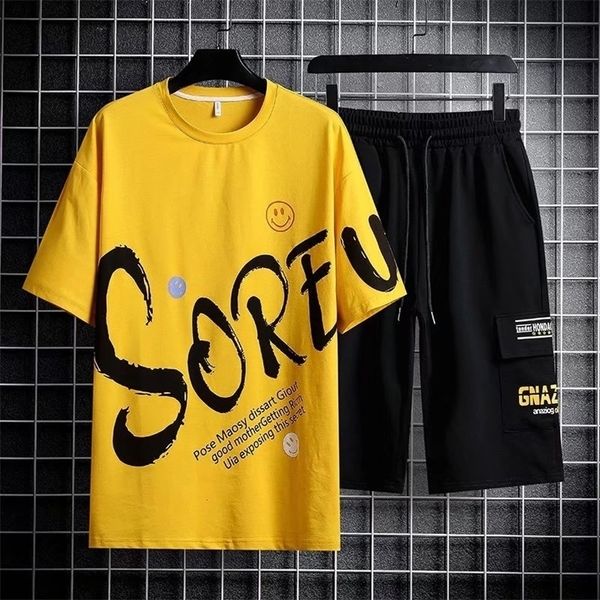 

men hip hop sets boys skateboard sports casual wear summer clothes for men letter print shirt sweatpants two piece set 220606, Gray