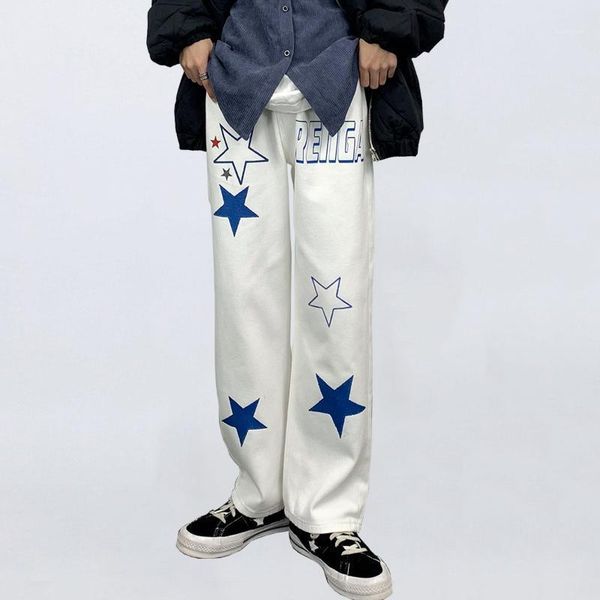 

men's jeans men's ins american hip hop blue pentagram casual loose men and women trousers y2k pants printed jeansmen's