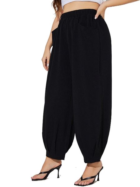 

plus solid carrot pants m4kt#, Black