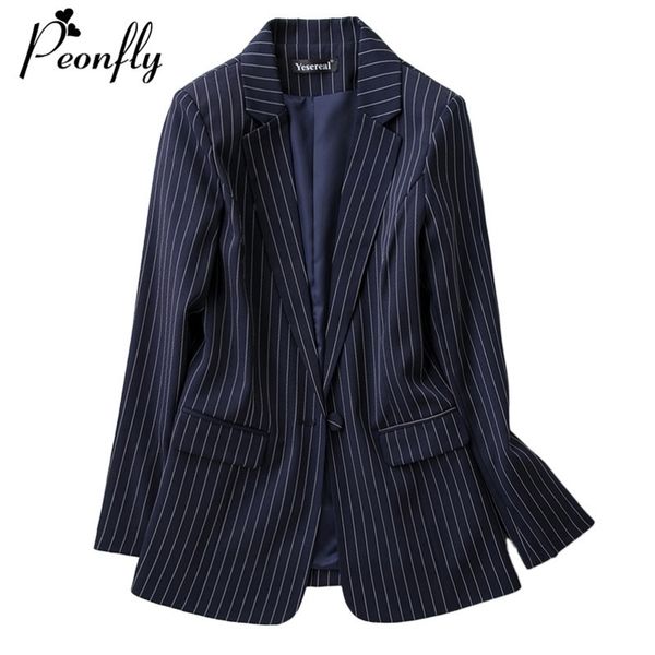 

fashion striped printed blazer women new spring casual long sleeve coat korean style single button blazer feminino blue y201026, White;black