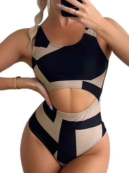 

colorblock cut-out one piece swimsuit 3319#, White;black