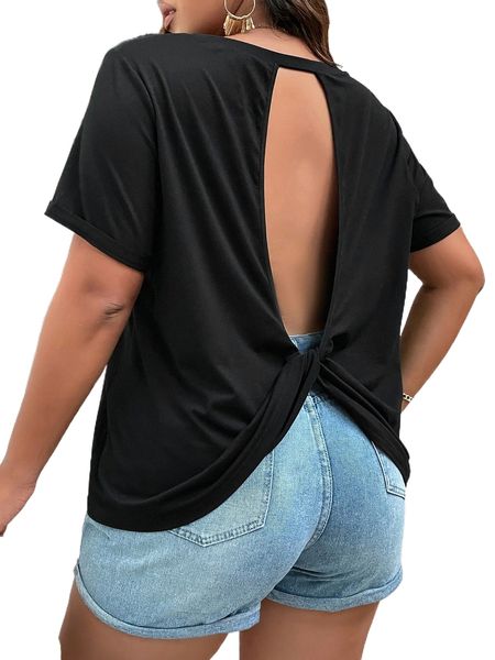 

plus cut out twist back tee u3cc#, Black