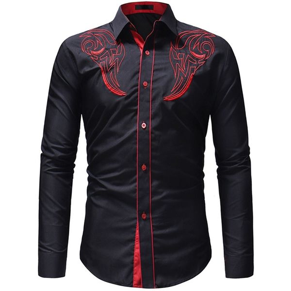 Модная мужская вышитая рубашка в стиле вестерн с длинным рукавом, тонкая повседневная рубашка 220801