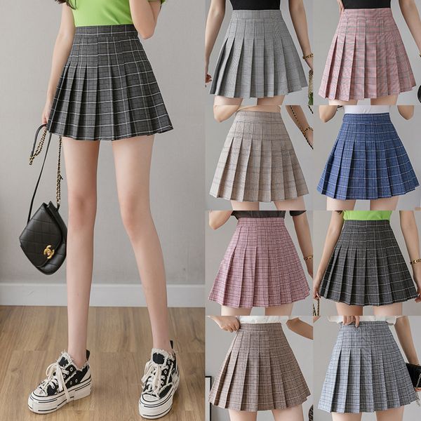 

casual dresses pleated skirt womens short skirt high waist korean style new summer autumn plus size a- line embroidery student dress, Black;gray