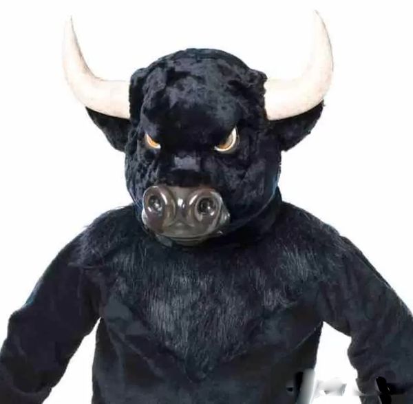 Factory Professional Halloween Black Bull Mascot trajes de carnaval para adultos de penhasco adulto vestido de desenho animado