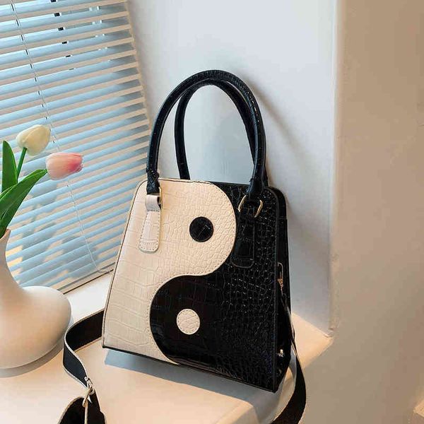 

fashion women alligator pattern handbags contrast color ladies shoulder bags women casual flap purse for shopping g220427
