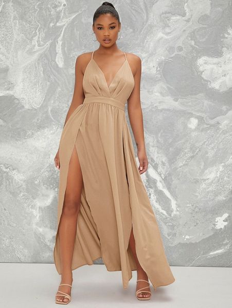 

slit cross back neon red cami prom dress h7xs#, Black;gray
