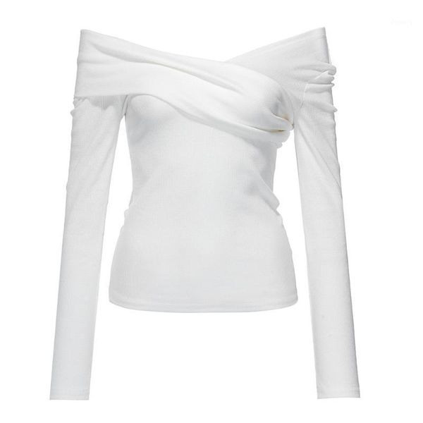 Damen T-Shirt Mode Damen Solide Langarm Asymmetrisches V-Ausschnitt Hemd Casual Tops 2022 Damen Shirts Blusas Frühling Chic