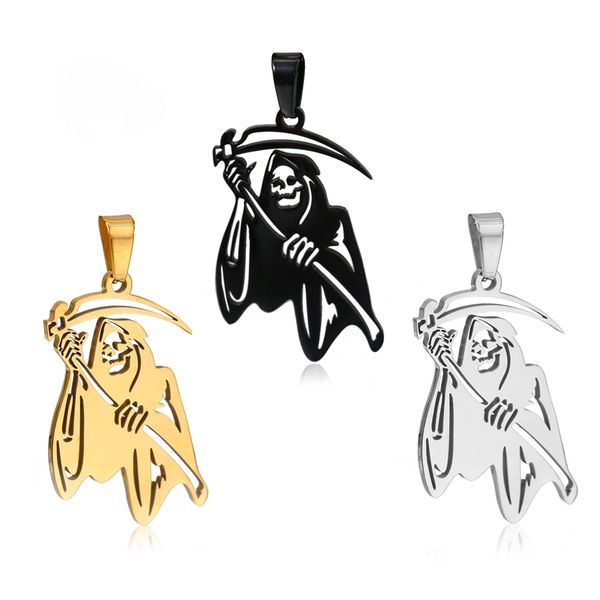 

charms 3pcslot punk skeleton death grim reaper with scythe diy men steel hall 220826, Bronze;silver
