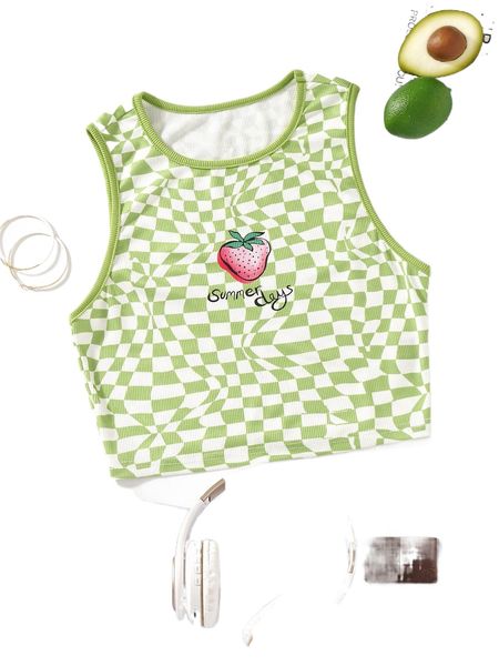 

geo & strawberry print tank z0xf#, White