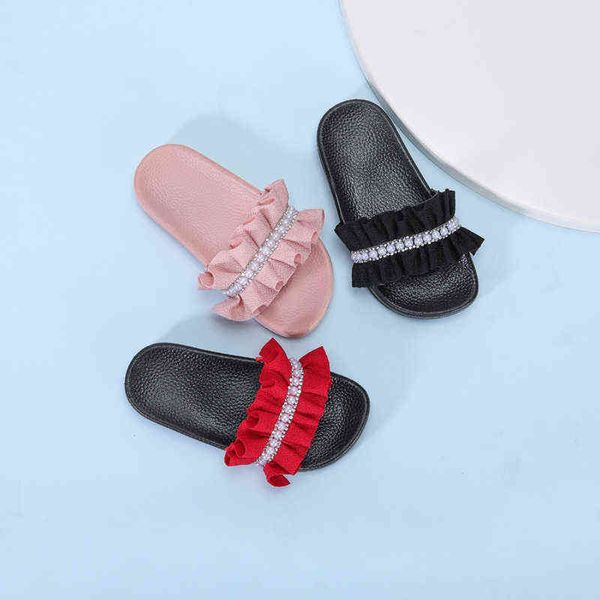 

children girls slippers summer sandals shoes for kids baby pearl non-slip indoor slippers fashion beach soft slippers outdoor g220418, Black;red