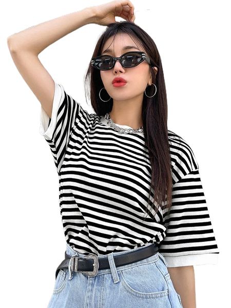 

dazy striped drop shoulder tee p3m4#, White