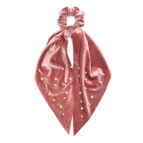 

new flannel velvet hair ribbon elastic hair bands headdress shiny soft fabric long ribbon hairbands turban headband wholesale aa220323, Pink