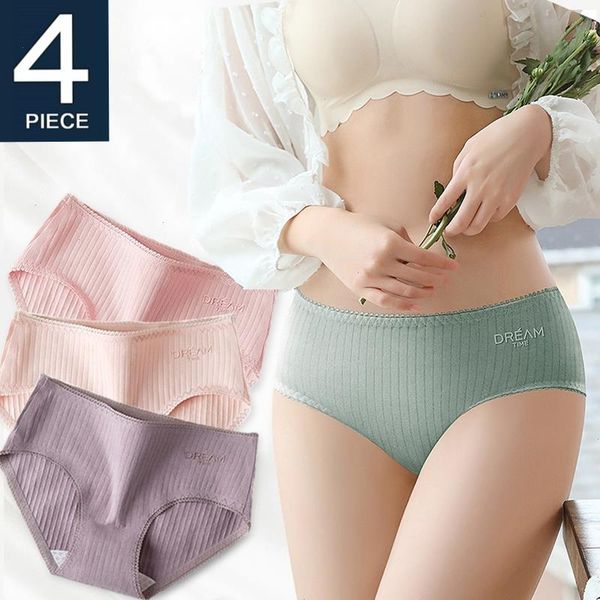 

4pcs underwear women cotton panties brief lace underpants cute briefs girls ladies lingerie erotic knickers female, Black;pink