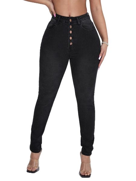 

sxy curvy high waist button front skinny jeans s1sb#, Blue