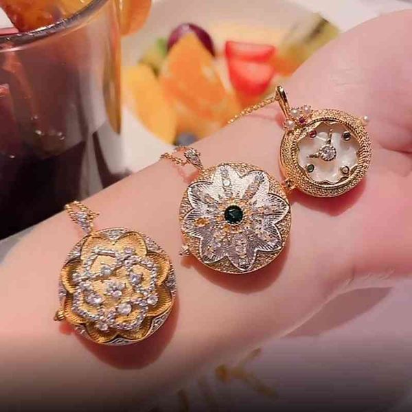 

luxury gold plated hollow flower po piciture necklace royal watch cubic zirconia charm jewelry for women wedding party, Silver