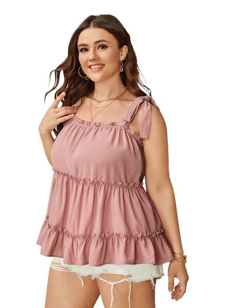 

plus tie shoulder frill trim z45g#, Black