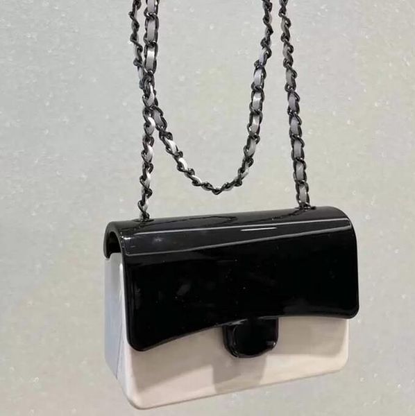 

sw luxury mini flap designer bags black and white contrast color classic handbags silver metal chain timeless diamond quilting crossbody bag