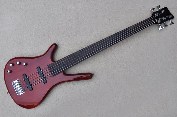 

factory custom left handed 5 strings electric bass guitar chrome hardwares fretless rosewood fretboard offer customized