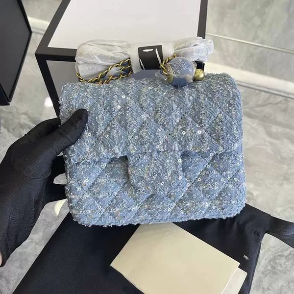 

mini flap brand designer bags lady blue denim cowboy crossbody bag classic handbags luxury timeless diamond quilted gold-tone ball adjuster