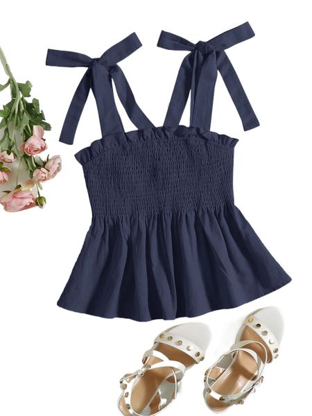 

ruffle hem shirred knotted cami 55am#, White