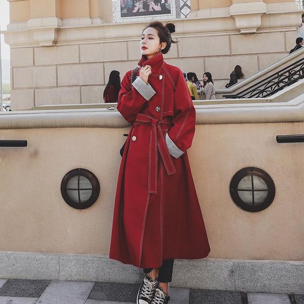 Frauen Trenchcoats Herbst Rot Windjacke 2022 Samt Frauen Mantel Lässige Mode Mantel